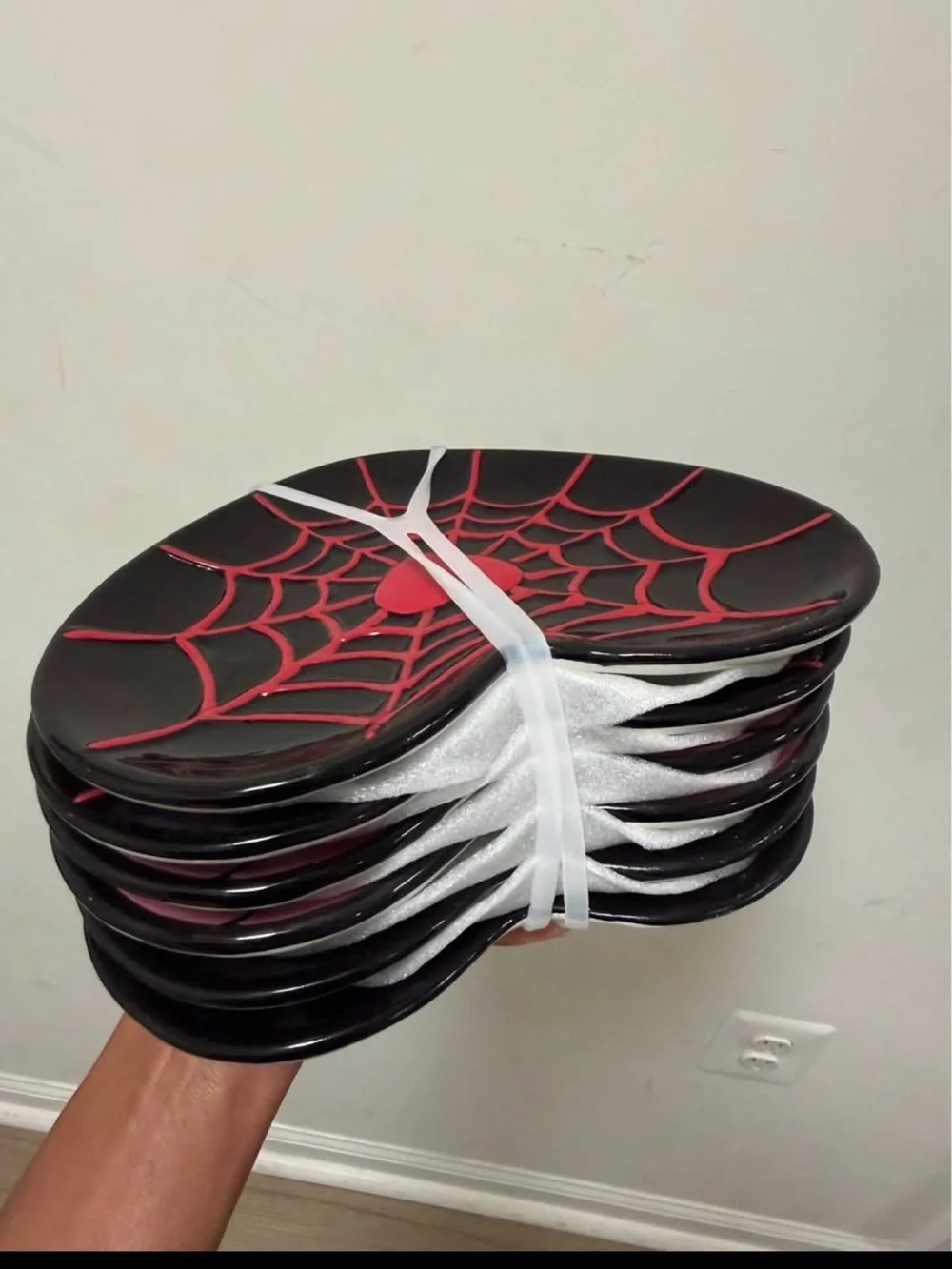 Black and Red Spiderweb Heart Party Plates - Stylish Holiday Serving Set